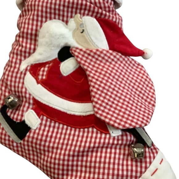 Babys My First Christmas Stocking Mud Pie Red White Santa Gingham 17” NEW - Picture 6 of 8